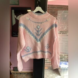 Cozy Pink Patterned Turtleneck Sweater